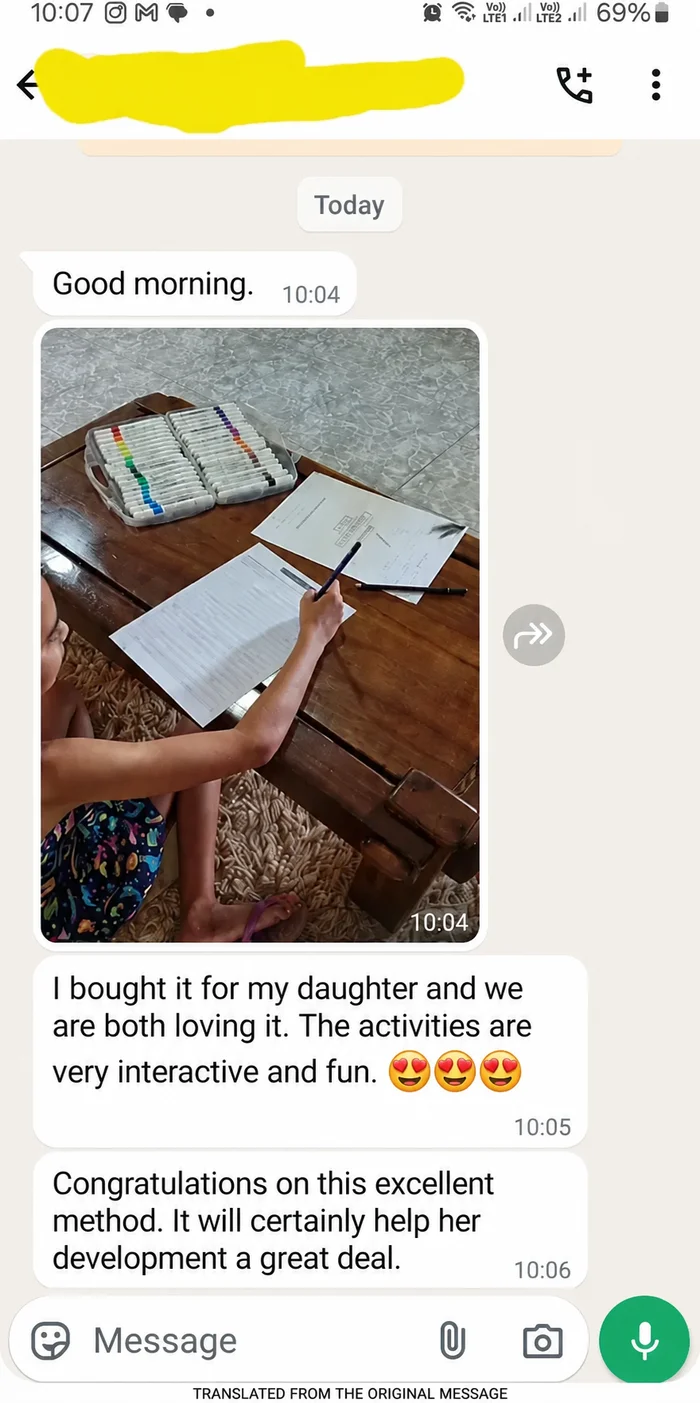 English translation of a mother’s original WhatsApp message